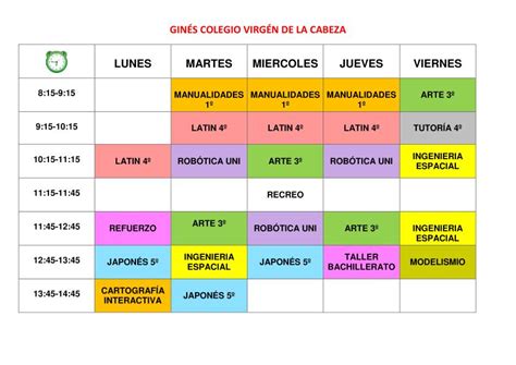 Plantilla Para Horarios De Curso Y De Etapa Orientacion Andujar