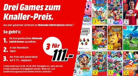 MediaMarkt Aktion 3 Nintendo Switch Spiele für 111 Nintendo switch