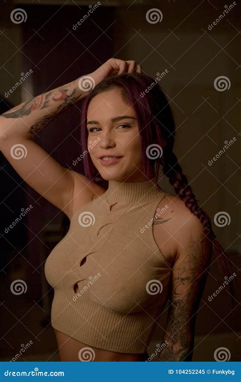 Portrait Of A Punk Girl With Purple Hair Stock Image Image Of Punk