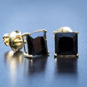 Yellow Gold Princess Cut Black Onyx Stud Screw Back Earrings Etsy