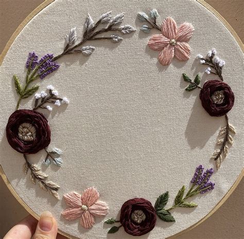 Floral Wreath Embroidery Pattern Modern Embroidery Design Pdf Pattern