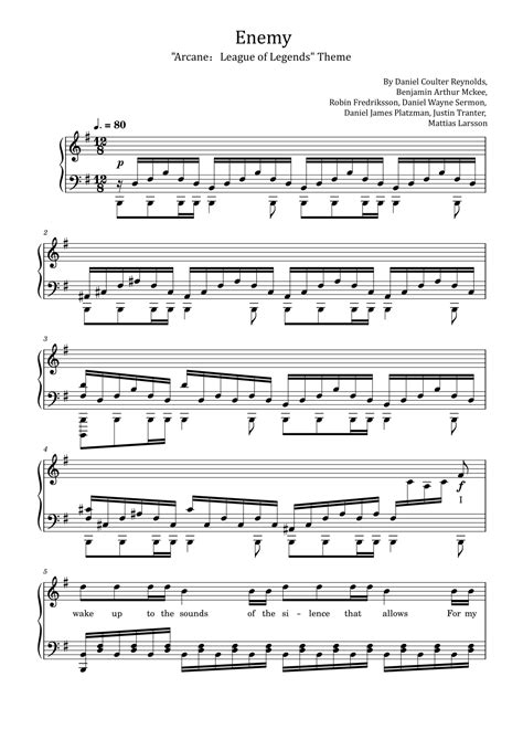 Enemy Arr Poon Sheet Music Imagine Dragons X Jid Piano Solo