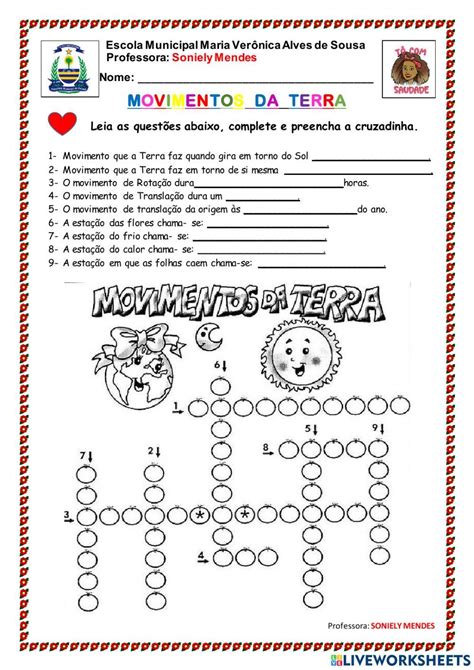 Os Movimentos Da Terra Interactive Activity Live Worksheets