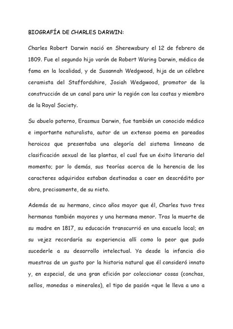 Biografía de Charles Darwin. - Docsity