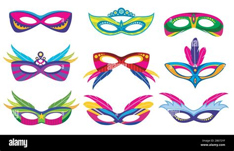 Isolated Color Mardi Gras Masks Vector Collection Masquerade And