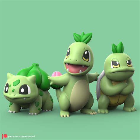 STL File POKEMON GRASS TYPE 3 KANTO STARTERS3D Printing Template To