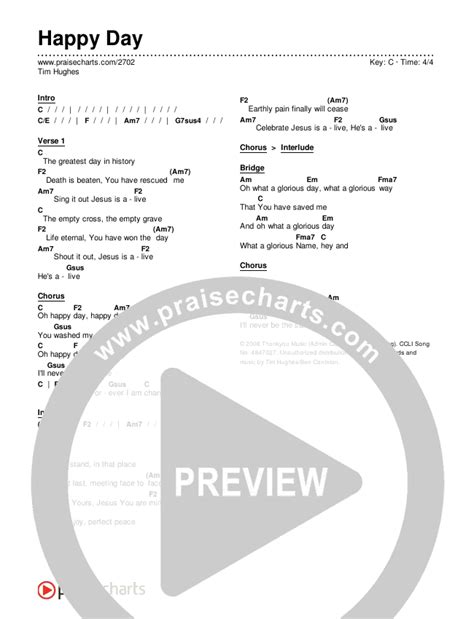 Happy Day Chords PDF (Tim Hughes) - PraiseCharts