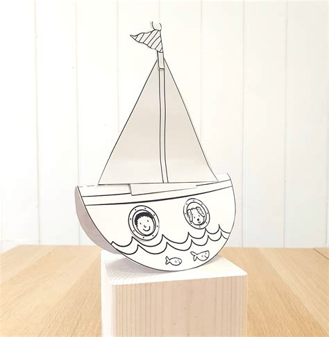 Build a Rocking Paper Boat, Boat Craft Printable, Activity Sheets, Paper Craft Kit, Cut and ...