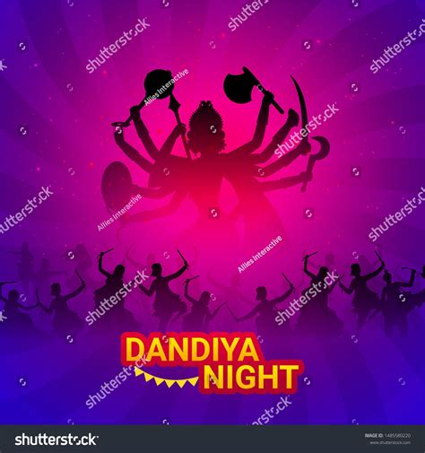 Dandiya Night party poster or template with people dandiya dance on the ...