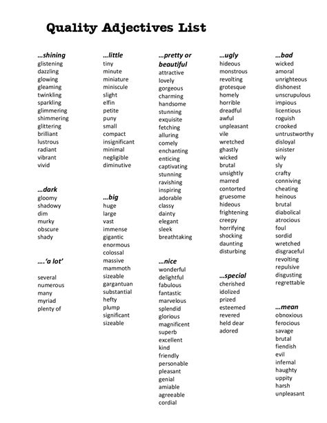 Quality Adjectives List Slides Grammar And Composition Docsity