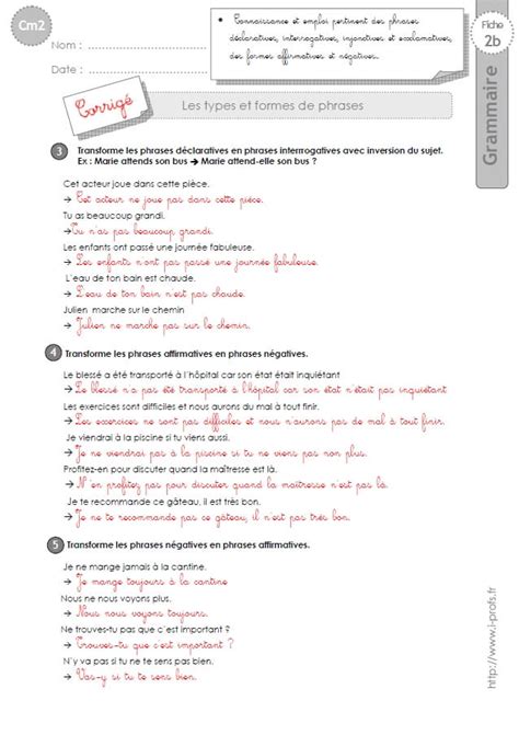 Cm2 Exercices Types Et Formes De Phrases French Worksheets Hot Sex