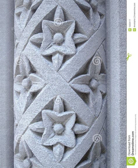 Floral Pattern Carved Into Stone Pillar