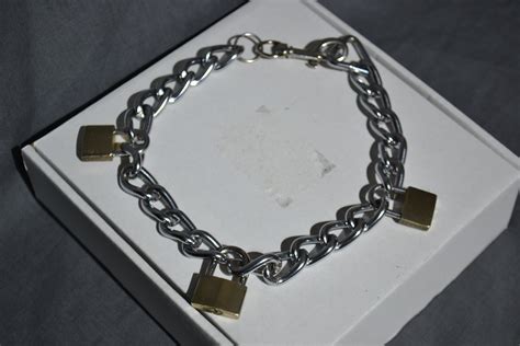 Chunky 3 Padlocks Choker Necklace Curb Chain Shiny Steel Etsy