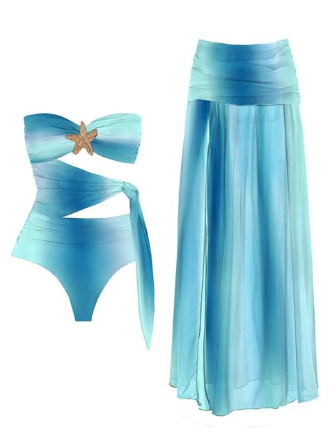 peças Conjunto Maiô Bikini Sensual Mulheres Degradê Sem Alça Recortes