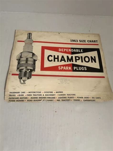 Champion Spark Plug Size Chart Distributed To California Supply Co