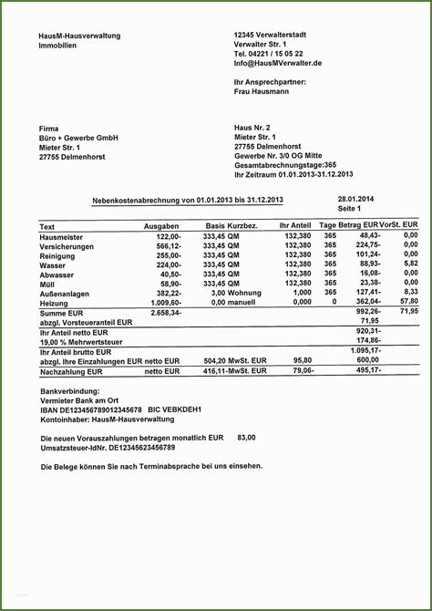 Nebenkostenabrechnung Vorlage Excel Nebenkostenabrechnung Muster