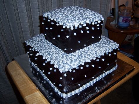 Black Wedding Cake With White And Silver Pearls