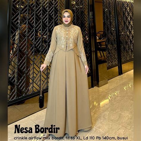 Jual Sr New Bordir Nesa Dress Wanita Matt Crinkle Airflow Gamis Terbaru