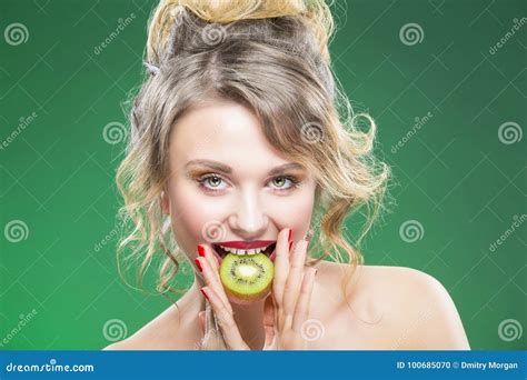 Fruit Kiwi Series Sensual And Naked Caucasian Model Stock Photo Image Of Closeup Fruit