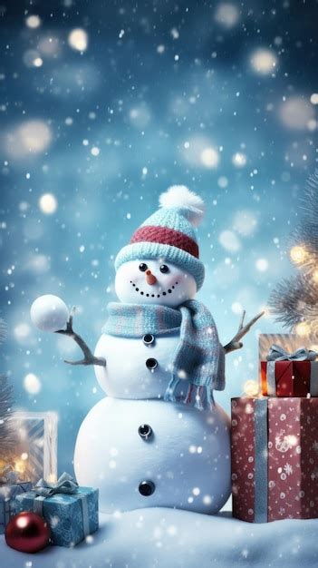 Premium AI Image Christmas Card With Snowman And Gifts Generative AI