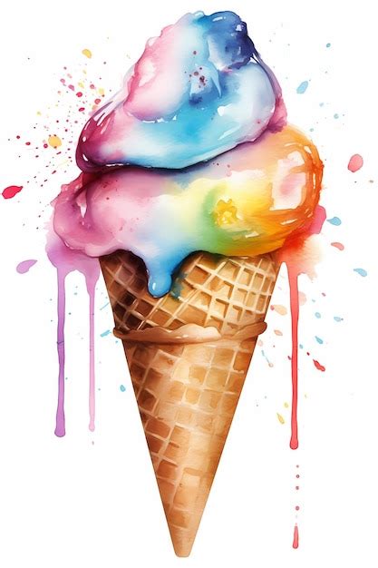 Premium Photo | A watercolor painting of a ice cream cone with a ...