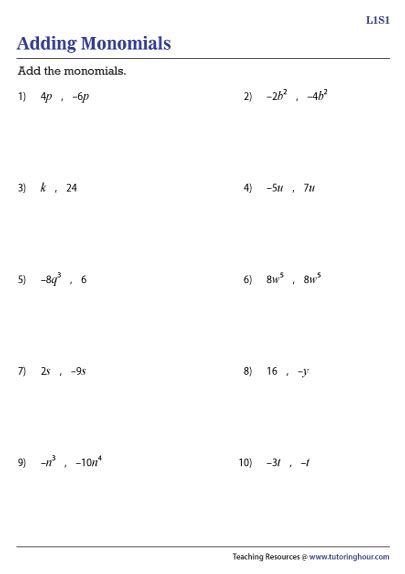 Adding Polynomials Worksheets - Worksheets Library