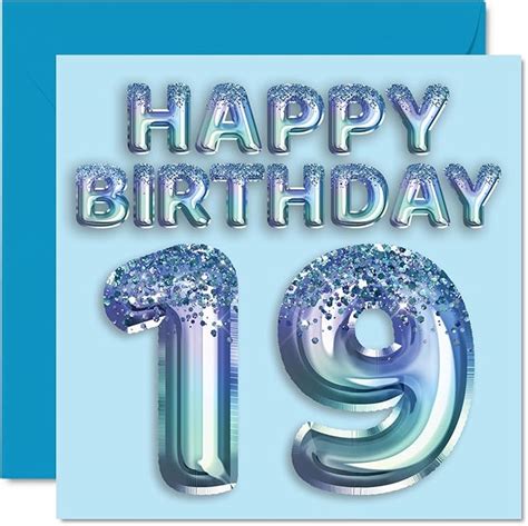 birthday card  men blue glitter party balloon happy