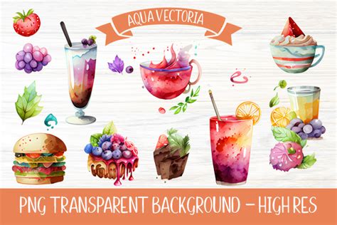 Watercolor Clip Art Set Food And Drink Graphic By Aquavectoria