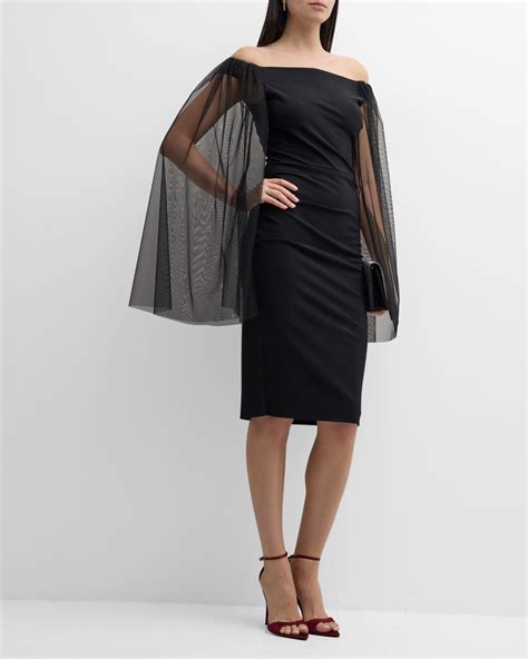 Chiara Boni La Petite Robe Gabris Off Shoulder Cape Sleeve Midi Dress