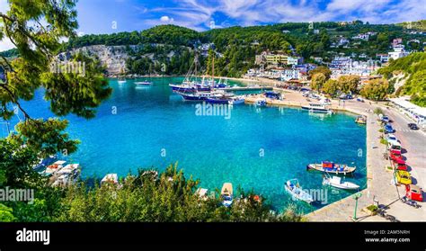Beautiful Alonissos island,view with sea,boats and mountains,Sporades