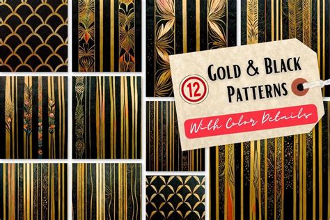 12 Gold-Black Patterns with Color Detail Graphic by anatarouca ...