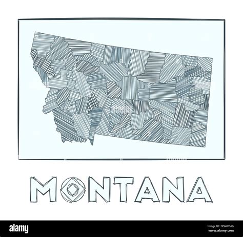 Sketch Map Of Montana Grayscale Hand Drawn Map Of The Us State Filled