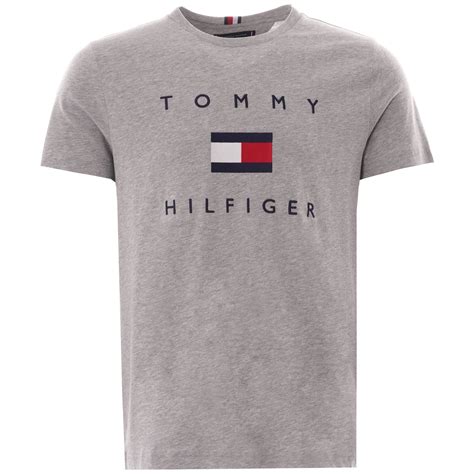 Tommy Hilfiger Flag Logo T Shirt Grey Heather Pg