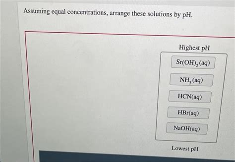 Solved Assuming Equal Concentrations Arrange These Chegg