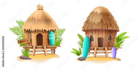 Beach Shack House Vector Bamboo Hut Hawaiian Surfing Bungalow