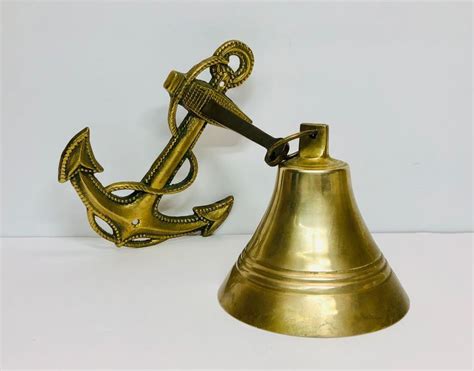 Vintage Brass Anchor Bell Wall Mount Nautical Rope Maritime Wall D Cor