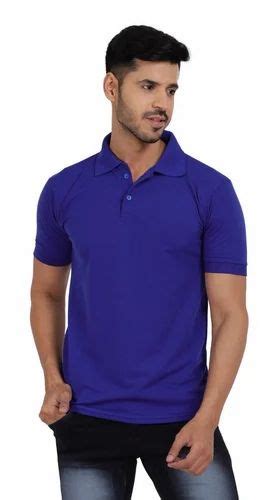 Cotton Plain Men Royal Blue Polo Neck MATTY COLLAR T Shirt At Rs 120