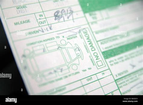 A Hirerental Car Agreement Form Showing The Conditiondamage Section