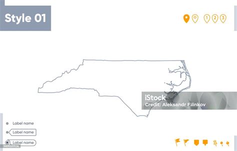 North Carolina Usa Stroke Map Isolated On White Background Outline Map