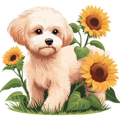 Premium Vector | Cute maltipoo dog cartoon vector style white background