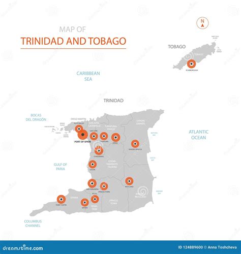 Trinidad And Tobago Map With Administrative Divisions Stock Vector