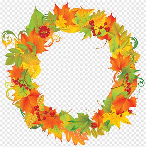 Round Orange And Green Leaf Wreath Illustration Autumn Wreath Autumn