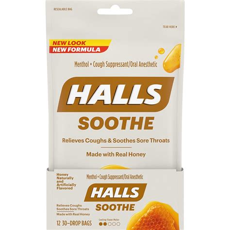 Halls Throat Soothing Honey Flavor Cough Drops Bags Of Drops