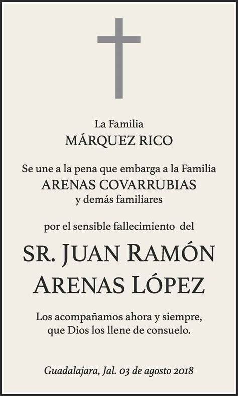 Se Or Juan Ram N Arenas L Pez Obituario Esquela