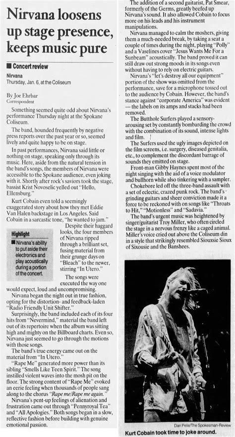 Live Nirvana Concert Chronology 1994 January 06 1994 Spokane