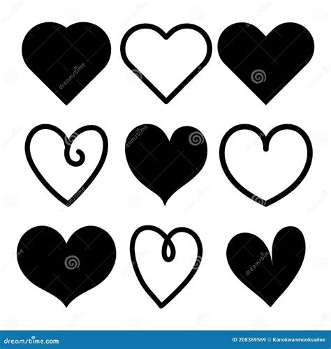 Vector Cardiaco Icono De Amor De Corazones Negros Garabatear Dibujo A