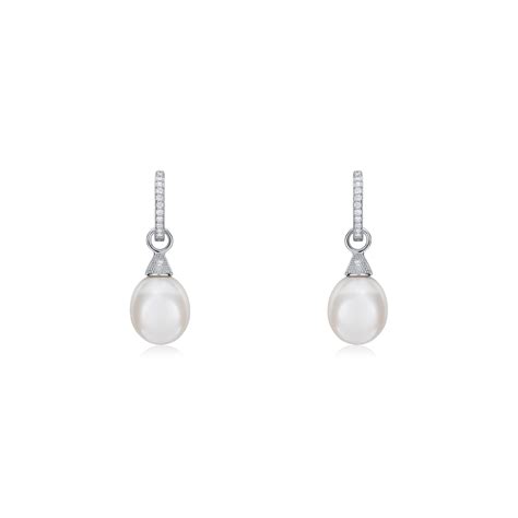 Pearl And Diamond Drop Hoop Earrings G Collins And Sons