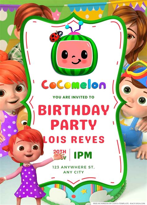 9 Pastel Rainbow Cocomelon Canva Birthday Invitation Templates Free