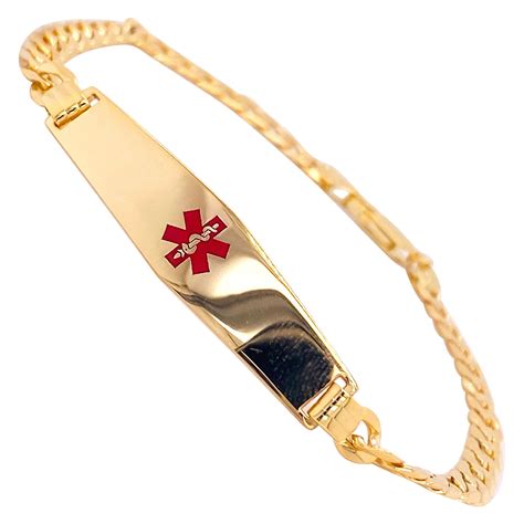 Medical Alert Bracelet 14K Yellow Gold Chain with Red Enamel Medical ...