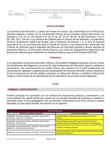 PDF Convocatoria para el proceso de selección para la admisión